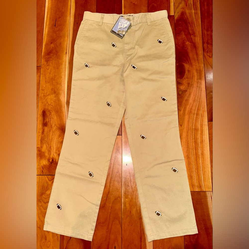 NWT Kids Embroidered Football Khaki Straight-Leg Bottoms